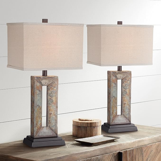 Tahoe 26" Tall Table Lamp Set of 2 Rectangle Faux Slate Rustic
