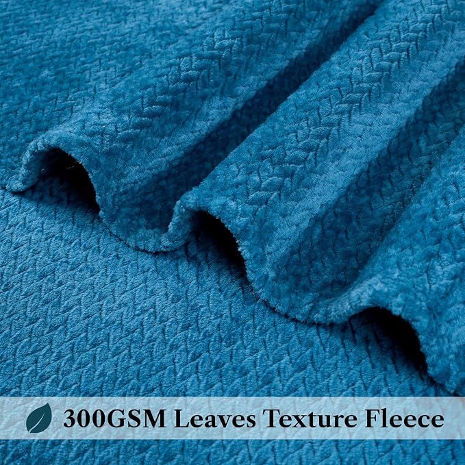 PAVILIA Soft Fleece Teal Blue Throw Blanket for Couch, Lightweight Plush Warm Blankets for Bed, Fuzzy Cozy Flannel Blanket Throw for Sofa, Travel, Jacquard Pattern, Teal Blue, 50x60 inch