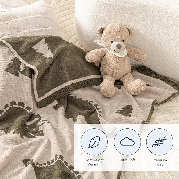 Berkshire Chenille Knit Throw Blanket,Ultra-Plush Reversible Soft Throw,Cozy Couch & Bed Blanket with Cute Pattern,Ideal Gift(30x40 Inches,Dino WalkKalamata)