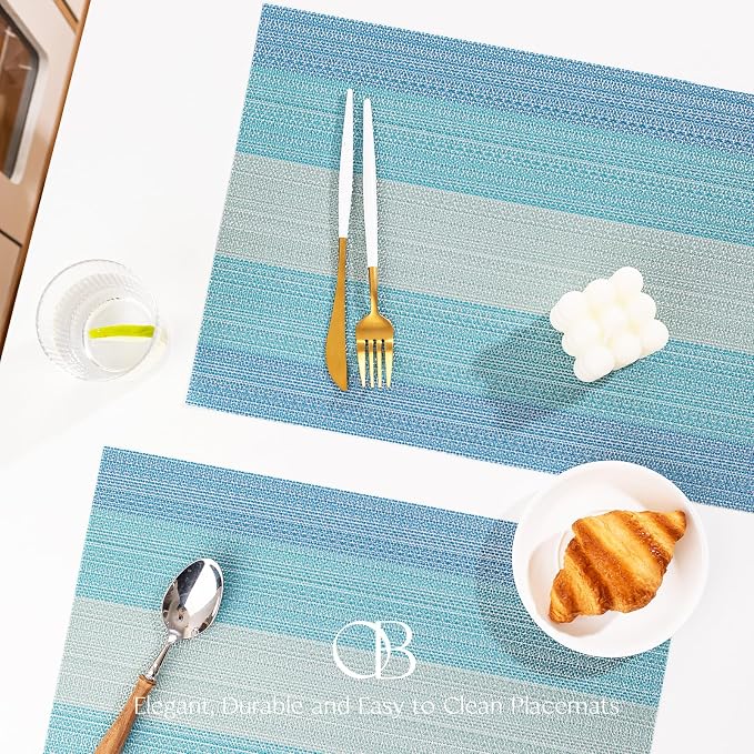 Placemats Set of 6 - Easy Clean Woven Vinyl Placemats for Dining Table, Indoor/Outdoor Place Mats, Washable PVC Table Mats（Ocean Geode）