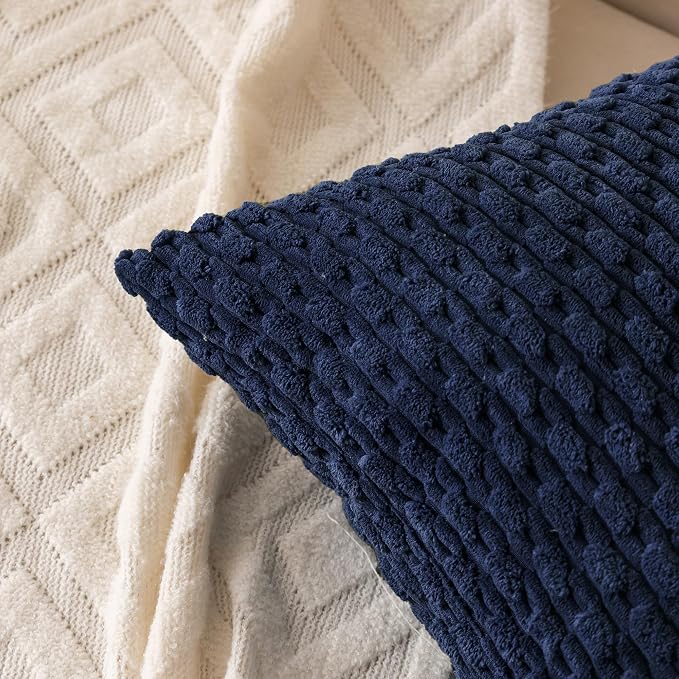 Set of 4 Navy Blue Decorative Throw Pillow Covers 26x26 Inch Corduroy Pillow Covers for Bed Couch Sofa Living Room Soft Square Cushion Cases