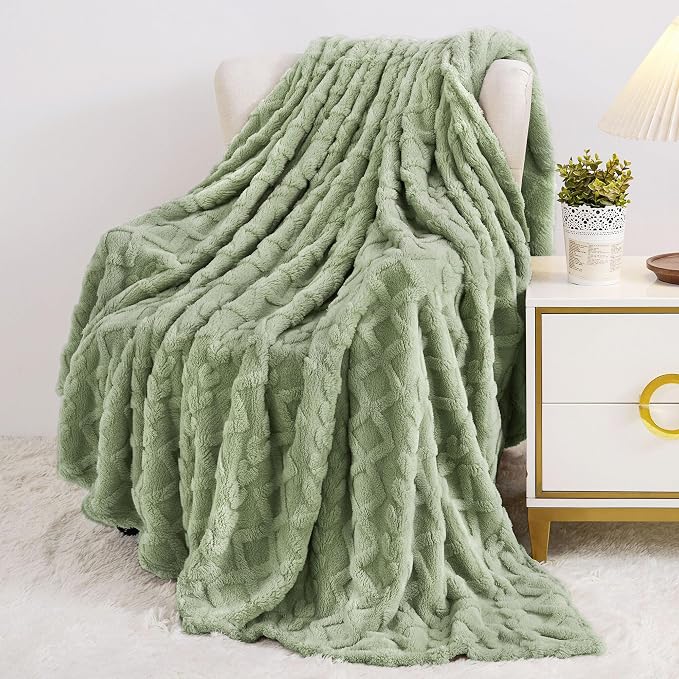 Aganear Twin Blanket - 3D Stylish Design, Lightweight Blanket Super Soft, Warm, Decorative Present for All Seasons, Portable Throw Blankets for Couch, Sofa, Bed, Car(60"×80", Sage Green)