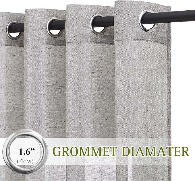 NICETOWN Sheer Curtains Open Linen Blend for Window Decor, Grommet Natural Linen Flax Window Treatment Privacy with Light Filter Vertical Drapes for Bedroom, Charcoal Grey, W52 x L63, 2 Panels