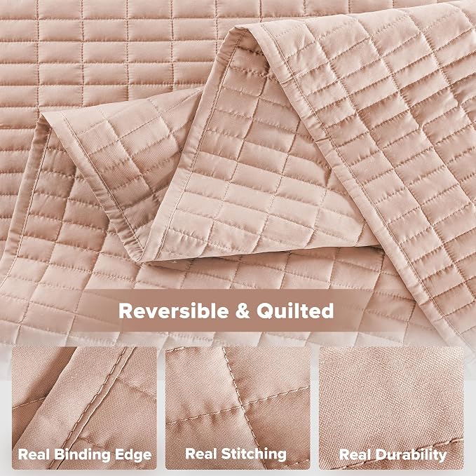 Comfort Spaces Kienna Queen Quilt Bedding Set 3 Piece, 90"x90" Blush | Soft Cozy Lightweight Summer Coverlet Full Size, Quilted Bedspreads Extra Layer, Modern Casual Bedroom Decor, OEKO-TEX