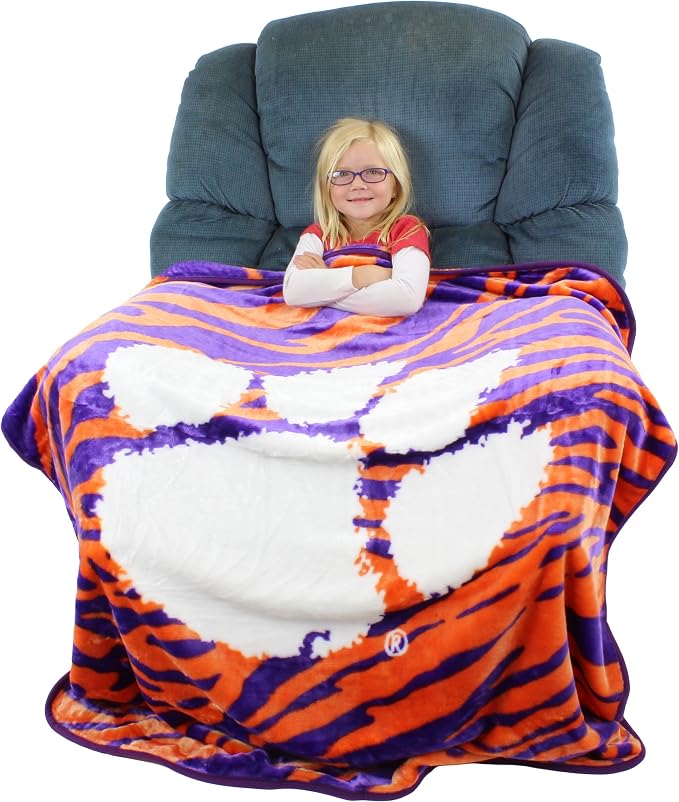 College Covers Clemson Tigers Raschel Throw Blanket, 60 in by 50 in