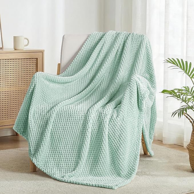 Exclusivo Mezcla Fleece Throw Blanket Extra Large, Super Soft and Warm Blankets for Couch, Sofa and Bed Waffle Textured, Cozy, Fuzzy and Lightweight (Mint Green, 50x70 Inches) | Lightweight Soft Blanket for Sofa, Bed, Living Room, Plush Fluffy Throw fo...