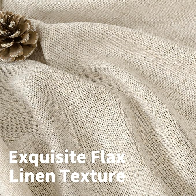 YoungsTex Short Linen Semi Sheer Curtains 45 Inch Length 2 Panels, Light Filtering Textured Window Drapes with Bronze Grommet for Kitchen Living Room Windows, 42 x 45 Inch