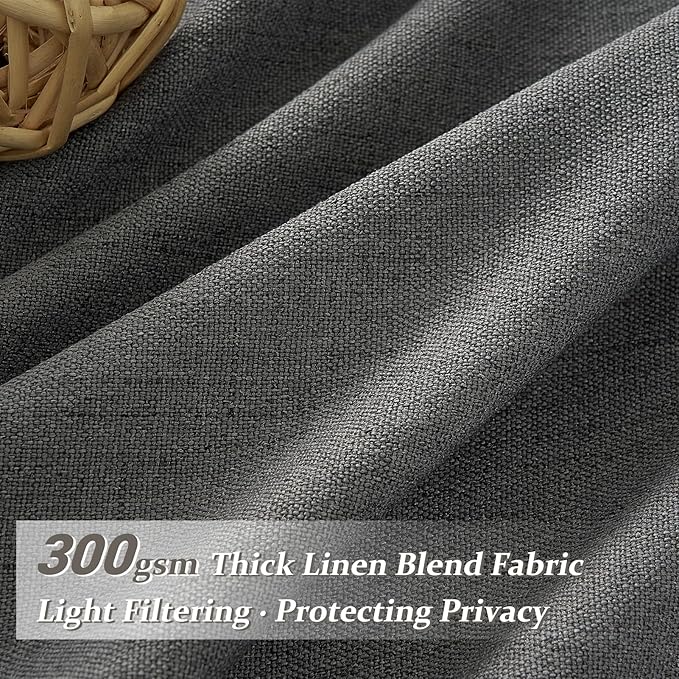 Extra Long Floor to Ceiling Dark Grey Bedroom 108 Inch Curtains, Pinch Pleated Linen Sheer Luxury Light Filtering Privacy Cutain for Living Room 2 Panels Set Gray 9 FT Large Window Drapes with Hooks