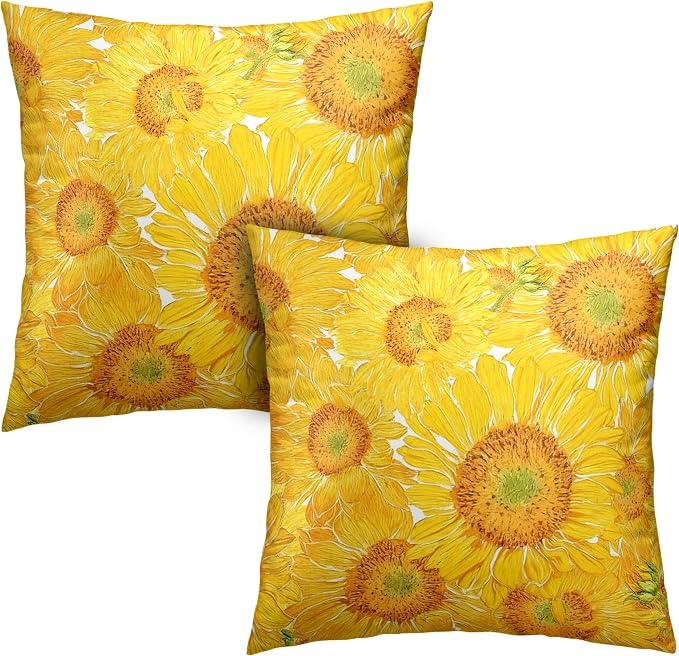 Sunflower Pillow Covers Floral Throw Pillow Covers 22x22 Yellow Pillow Case Flowers Double Sided Printing Cushion Case for Living Room Couch Sofa Set of 2