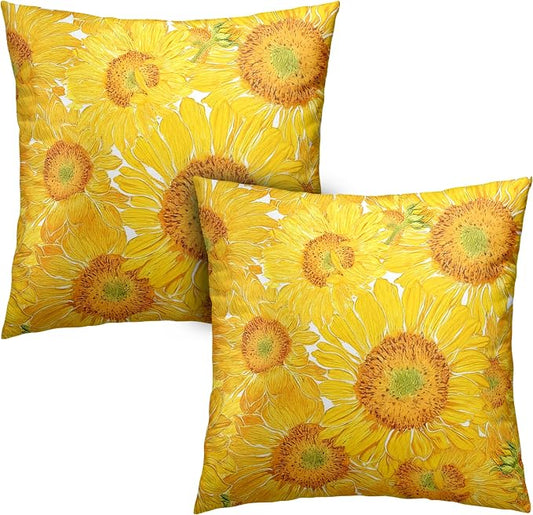 Sunflower Pillow Covers Floral Throw Pillow Covers 24x24 Yellow Pillow Case Flowers Double Sided Printing Cushion Case for Living Room Couch Sofa Set of 2