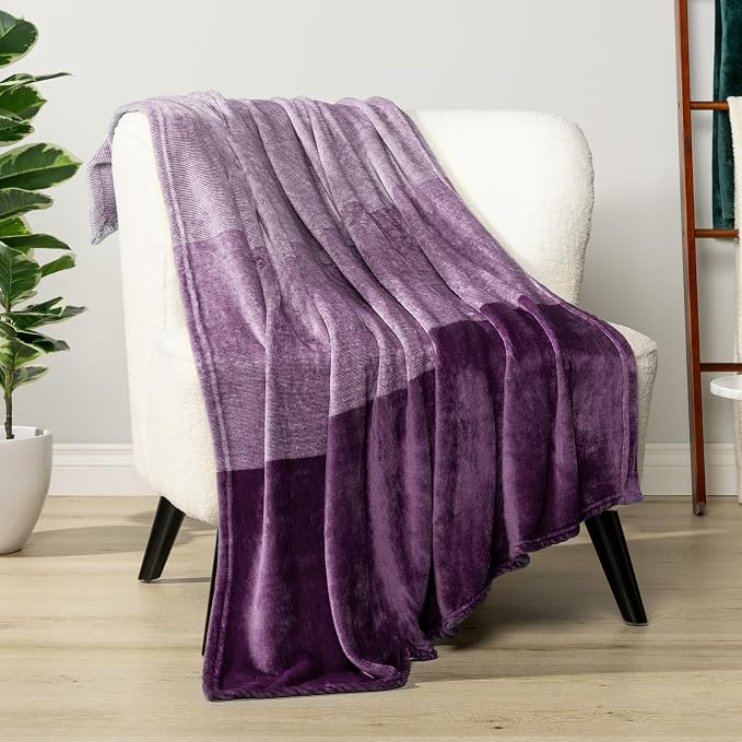PAVILIA Purple Ombre Fleece Throw Blanket for Couch Sofa Bed, 50x60