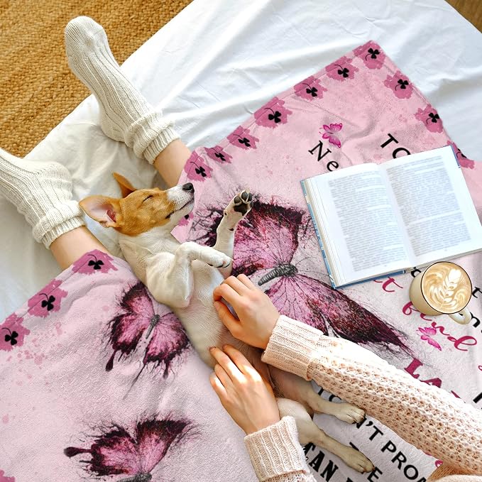 Goddaughter Blanket from Godmother, Goddaughter Gifts from Godmother, God Daughter Gift for Birthday, Graduation, Christmas, Soft Flannel Throw Blanket, Pink Butterfly, 60"x50"