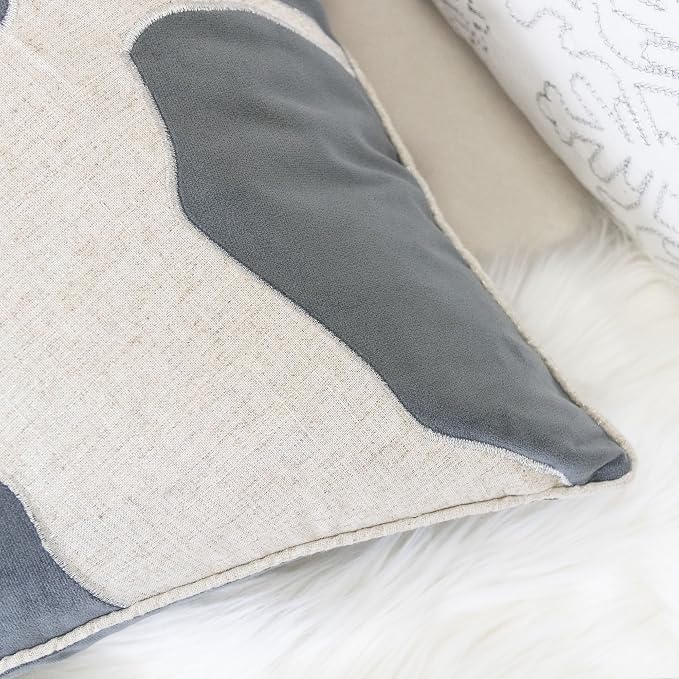 Applique Gray Velvet Throw Pillow Cover, Merry Christmas Series Reindeer Horn Luxury Soft Fuzzy Cozy Warm Slik Decorative Gift Square Couch Cushion Pillow Case 20 x 20 Inch, Cover Only