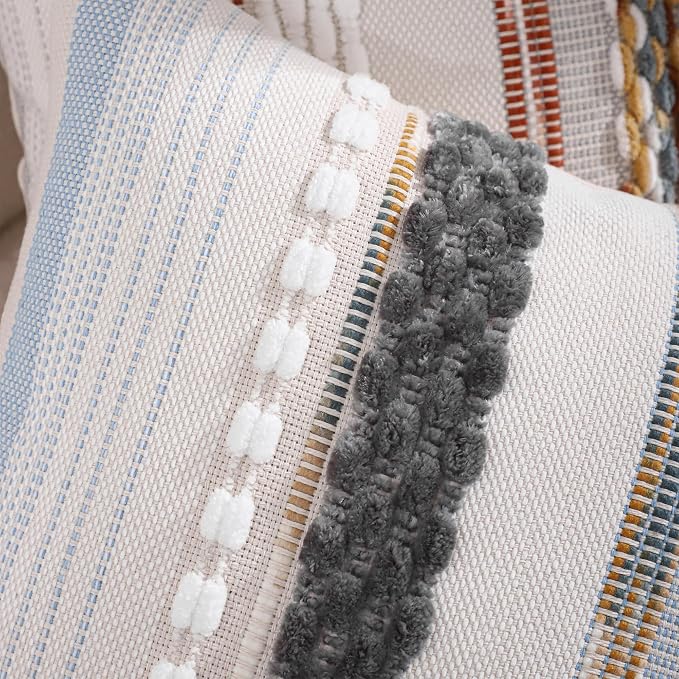 Boho Throw Pillow Covers 18x18 Set of 2 Grey Blue White