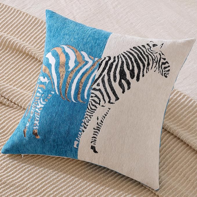 AmHoo Set of 2 Throw Pillow Covers Zebra Chenille Patchwork Decorative Pillows Cover Pillowcase for Sofa Couch Bed 18 x 18-Inch Mosaic Blue