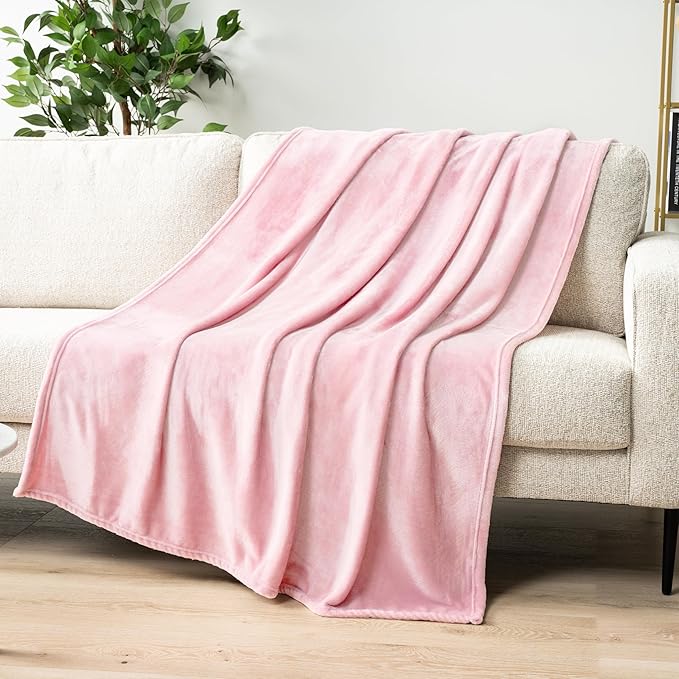PAVILIA Light Pink Fleece Throw Blanket for Couch Twin Size, Blush Pink Super Soft Fuzzy Flannel Throw for Sofa, Luxury Plush Microfiber Blanket Twin Bed, Home Decorative Velvet Gift Blanket, 60x80