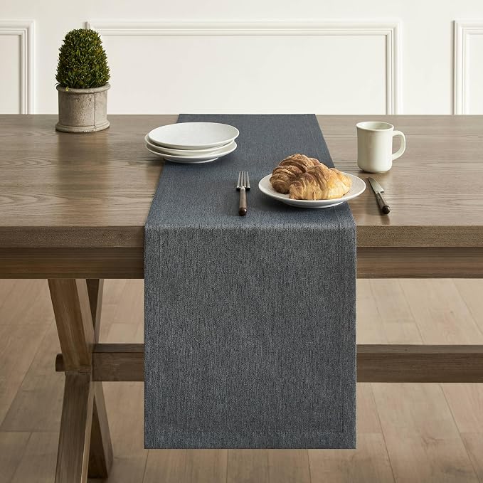 ZeeMart Basic Linen Style Table Runner, 14x72 Inch Charcoal | Mitered Corner Design, Medium Weight Fabric, Rustic Farmhouse Style, Machine Washable Easy Care Everyday Table Scarf