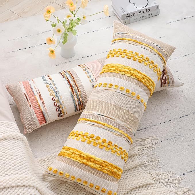 Body Throw Pillow Cover 14x36 Long Boho Decor Yellow