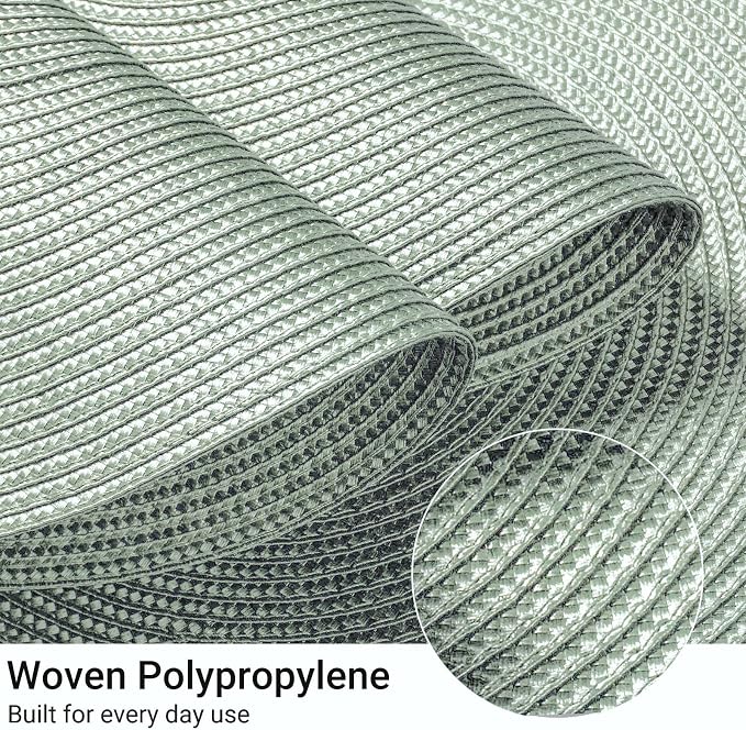 FunWheat Round Braided Placemats Set of 8 Place Mats for Dining Table Woven Washable Non-Slip Table Mats 15 Inch(Fog Green,8pcs)