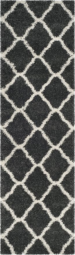 SAFAVIEH Hudson Shag Collection Runner Rug - 2'3" x 10', Dark Grey & Ivory, Moroccan Trellis, Non-Shedding & Easy Care, 2-inch Thick Ideal for High Traffic Areas in Living Room, Bedroom (SGH283G)