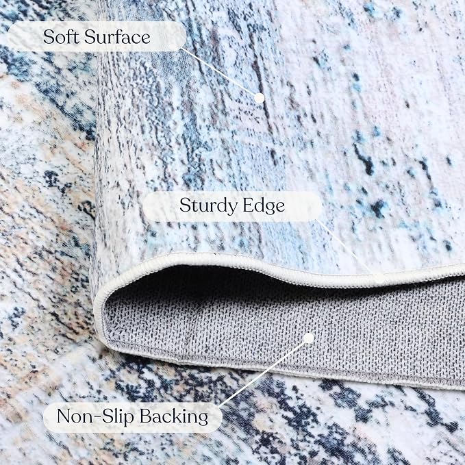 Machine Washable Area Rug, Soft & Durable, Non-Slip, Stain Resistant Rug for Bedroom, Living Room, Dining Room, High Traffic Areas. (Blue/White Abstract, 9' X 12')