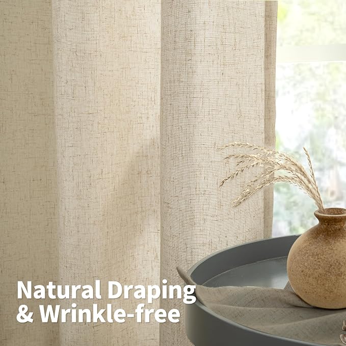 YoungsTex Burlap Linen Curtains with Grommet 84 Inch Length for Living Room, Natural Tan Light Filtering Drapes Privacy Semi Sheer for Farmhouse Bedroom, 2 Panels, 52 X 84 Inch