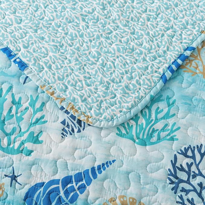 NEWLAKE Quilt Bedspread Sets - West Coastal Pattern Reversible Coverlet Set, King Size