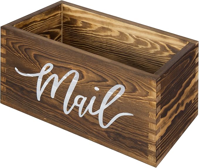 MyGift Rustic Brown Wood Mail Holder, Desktop Organizer with MAIL Design