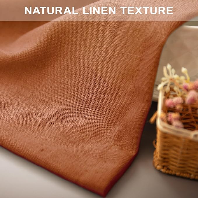 Pitalk 60 Inch Wide Curtains for Living Room 2 Panels Back Tab Pocket Drape Semi Sheer Linen Extra Large Burnt Orange Curtains for Home Office Hotel Flat Family Sunroom 5 FT Width by 9 FT Long 60x108