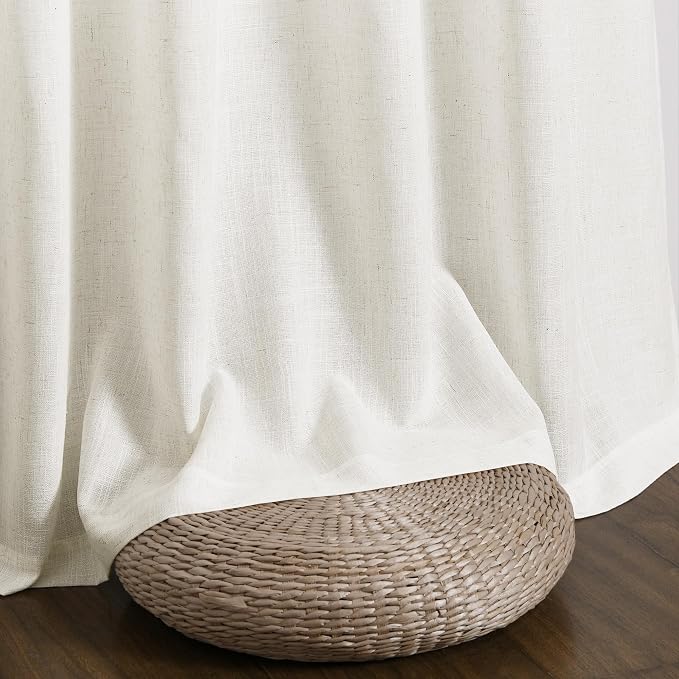 Linen Curtains 108 Inches Long 2 Panel Set Rod Pocket Semi Sheer Dining Room Cozy Bedroom Decor Cotton Look Country Rustic Farmhouse Boho Curtains Beige White, 52x108
