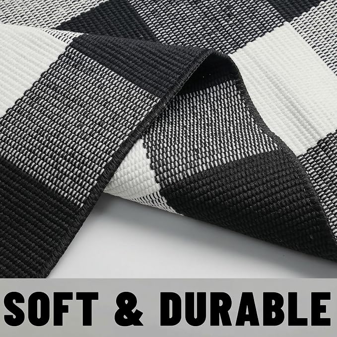 Buffalo Plaid Outdoor Rug 4x6 Ft Black and White Checkered Area Rug Washable Indoor Outdoor Rugs for Entryway,Hallway, Kitchen, Living Room, Dining Room, Bedroom