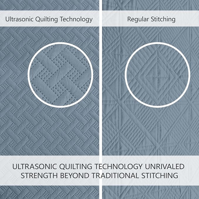FLYMME Quilts King Size,Lightweight Dusty Blue Bedspreads,Basket Weave Pattern,Ultra Soft Microfiber Bed Coverlet 3 Pieces for All-Seasons (1 Quilt,2 Pillow Shams)