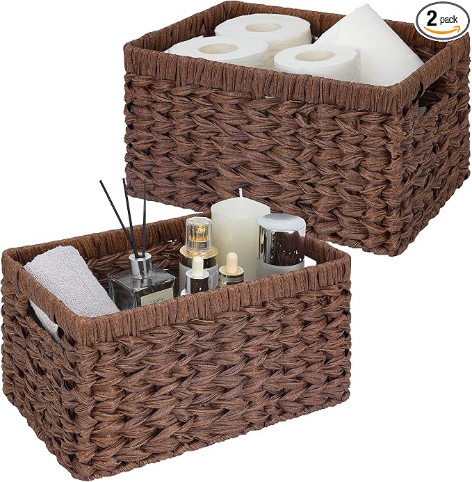 GRANNY SAYS Wicker Storage Baskets for Shelves, Brown Wicker Baskets,2-Pack | Waterproof Large Wicker Baskets for Organizing, Woven Basket for Pantry, Rectangle Basket for Shelf,Woven Baskets for Storage