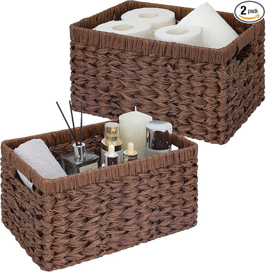GRANNY SAYS Wicker Storage Baskets for Shelves, Brown Wicker Baskets,2-Pack | Waterproof Large Wicker Baskets for Organizing, Woven Basket for Pantry, Rectangle Basket for Shelf,Woven Baskets for Storage