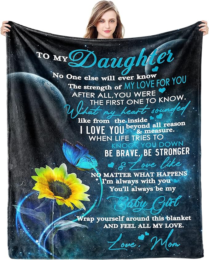 Gift for My Daughter Blanket from Mom as Birthday Present I Love You Letter to Her, Ultra-Soft Flannel Fleece Light Weight Bed Throw (50x40'', Daughter Gift)