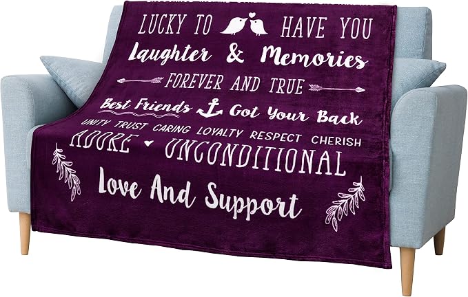 PAVILIA Best Friend Blanket - Friendship Gifts for Women, Soul Sister & Long Distance Bestie Gift, Soft Cozy Fleece Throw with Sentimental Quotes, BFF Birthday Gift Idea, Purple