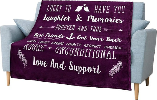 PAVILIA Best Friend Blanket - Friendship Gifts for Women, Soul Sister & Long Distance Bestie Gift, Soft Cozy Fleece Throw with Sentimental Quotes, BFF Birthday Gift Idea, Purple