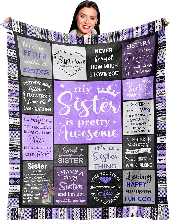 Ruvinzo Sister Gifts from Sis, Sisters Birthday Gift Idea, Best Sister Ever Gift for Women, Birthday Gifts for Sisters, Sis Soft Purple Throw Blanket 60" x 50"