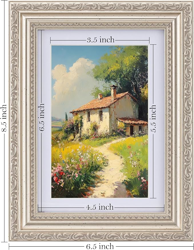 eletecpro 5x7 Vintage Picture Frame, Glass Cover, Silver Beige, 2-Pack