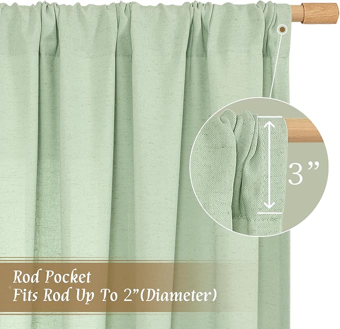 72 inches Long Light Green Linen Curtains for Living Room 2 Panels | Light Filtering, Soft, Linen Textured, Neutral, Window Treatment, Drapes for Farmhouse, Bedroom, Rod Pocket, 52 x 72 Inch
