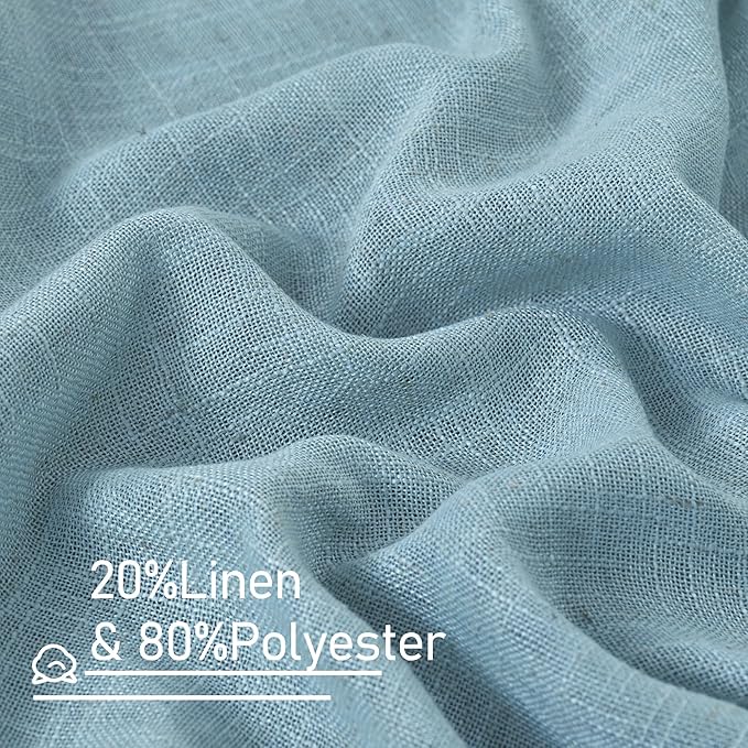 40 Inch Length Linen Curtains for Small Windows Over Silk 2 Panels | Semi Sheer, Light Filtering Panels, Country Decor Drapes for Kitchen, Rod Pocket Back Tab, Stone Blue, 34 x 40 Inch