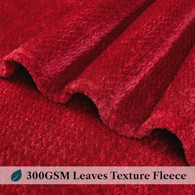 PAVILIA Soft Fleece Burgundy Dark Red Throw Blanket for Couch, Lightweight Plush Warm Blankets for Bed, Fuzzy Cozy Flannel Blanket Throw for Sofa, Travel, Jacquard Pattern, Wine Red, 50x60 inch