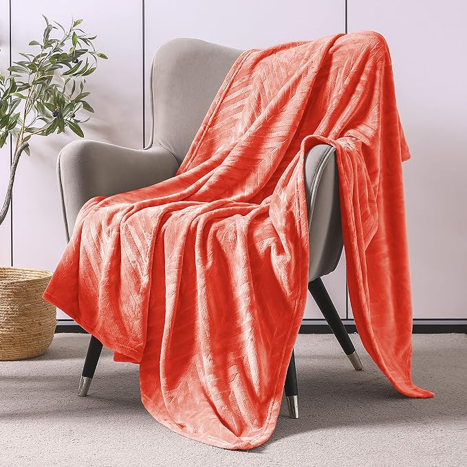 Whale Flotilla Flannel Fleece Throw Blanket for Couch, Coral | Lightweight Breathable Soft Sofa Throws, Plush Fluffy Chevron Design Decorative Blankets for All Season, 50x60 Inch
