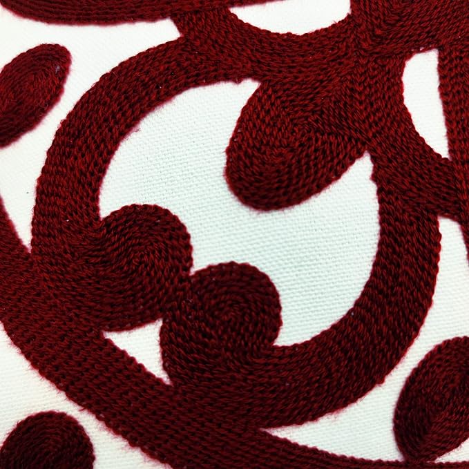 Alysheer Embroidered Decorative Throw Pillow Covers 18"x18" Set of 2 Pieces, Cozy Warm Boho Mandala Knit Pattern, Durable 100% Cotton Canvas Cushion Cases for Sofa Couch Living Room(Burgundy Red)