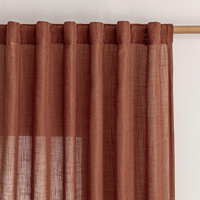 MYSKY HOME Extra Long Curtains for Living Room 96 Inches Light Filtering Semi Sheer Sliding Door Curtains Bedroom Window Drapes Privacy Back Tab Farmhouse Boho Modern, Terracotta, 50" x 96", 2 Panels