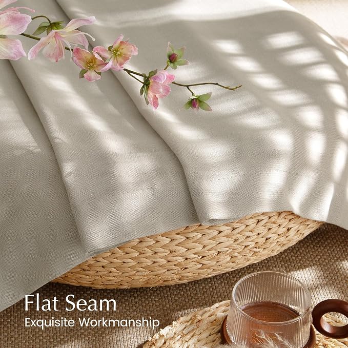 NICETOWN Semi Sheer Curtains 84 inches Long, Rod Pocket & Back Tab Linen Blend Light Filtering Window Treatments Privacy Added Drapes for Living Room, Cocoa Cream, W55 x L84, 2 Panels