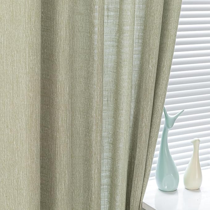 MYSKY HOME Sage Green Living Room Curtains 95 Inches Long Semi Sheer Drapes Light Filtering for Sliding Glass Door Window Treatments Soft Look Country Farmhouse Style, 50" x 95", 2 Pieces