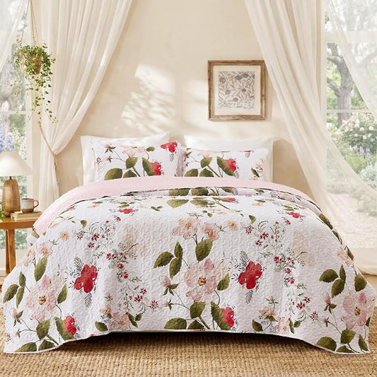 EXQ Home Printed Quilt Set Full Queen Size Monet Graden Bedspread Set | Bedding Set For All Season Use, Soft & Breathable Coverlet,3-Piece Set Includes 2 Shams, Machine Washable