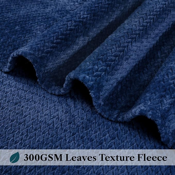PAVILIA Soft Fleece Navy Blue Throw Blanket for Couch, Lightweight Plush Warm Blankets for Bed, Fuzzy Cozy Flannel Blanket Throw for Sofa, Travel, Jacquard Pattern, Navy Blue, 50x60 inch