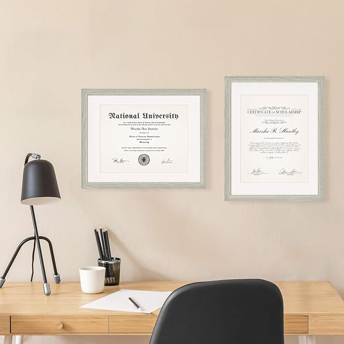 MCS Gallery Essential 11x14 Matted Diploma Frame with 8.5x11 Opening, Gray Picture Frame for Gallery Wall, Documents, Awards & Certificates (2-Pack)